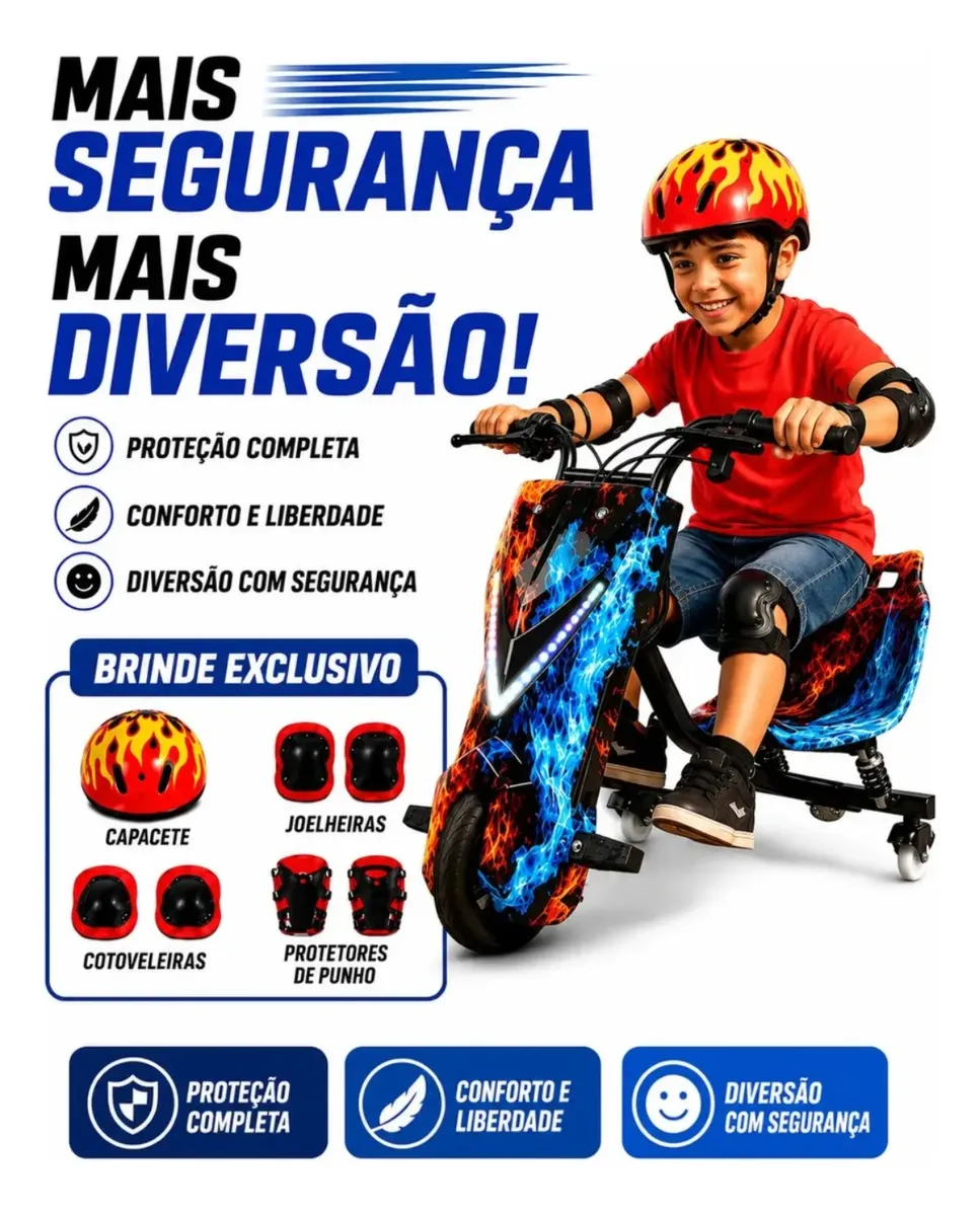 Triciclo Elétrico Drift Grande 350 W 36 V Suporta 90 kg + Brinde — foto 4