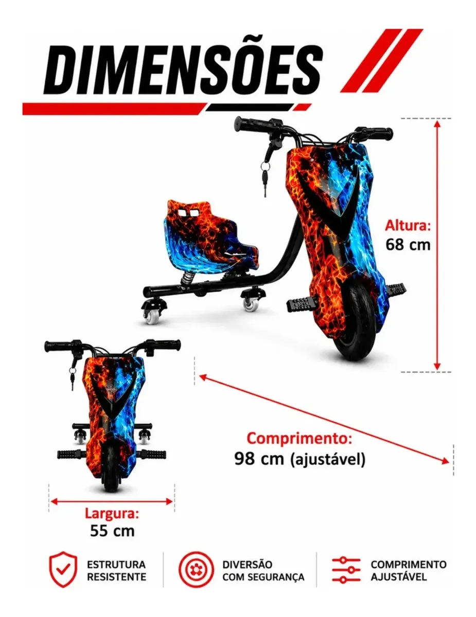 Triciclo Elétrico Drift Grande 350 W 36 V Suporta 90 kg + Brinde — foto 9